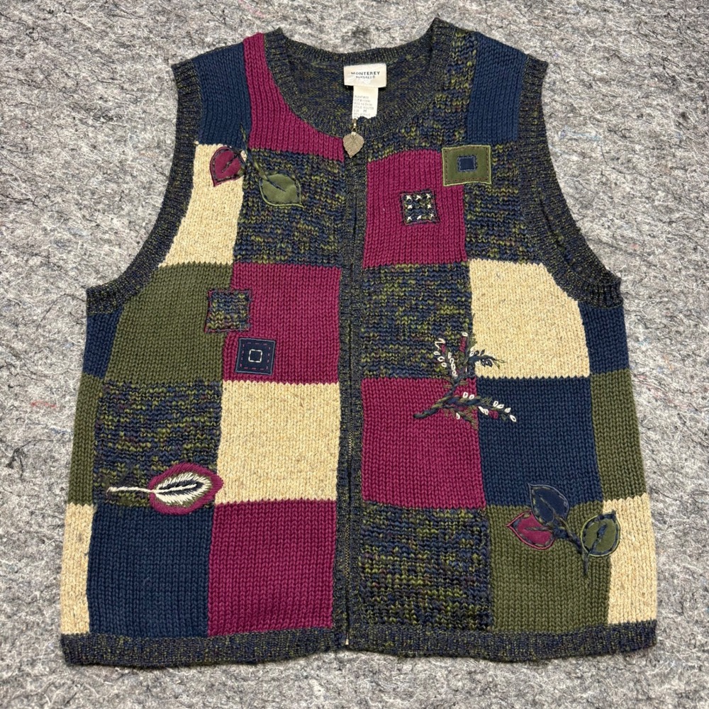 Monterey by Koret Vintage Patchwork Knit Vest Wool - medium